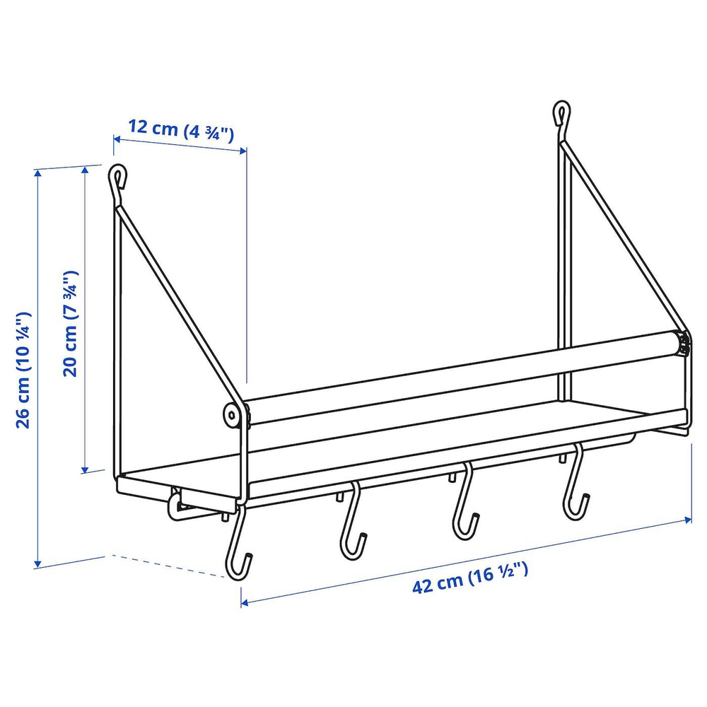 IKEA ÅKERBRUK  (ИКЕА ÅКЕРБРУК)  -  Настенный органайзер с крючками, 42x12x26 см