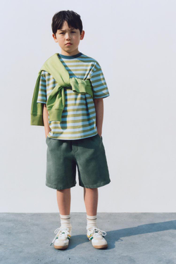 ZARA ФУТБОЛКА В ПОЛОСКУ, ЗЕЛЕНЫЙ