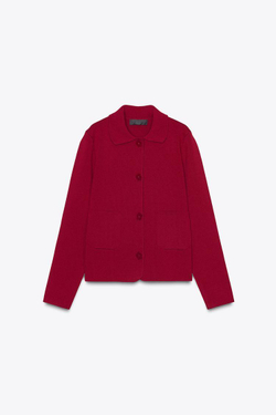 ZARA КАРДИГАН С ПУГОВИЦАМИ В ФОРМЕ ЦВЕТОВ, ТЕМНО-РОЗОВЫЙ