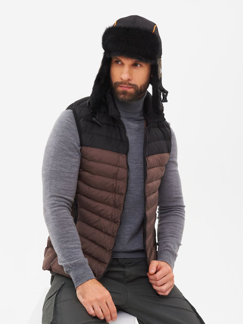 Шапка ушанка зимняя Siberia ткань Breathable цвет Хаки/Черный иск. мех Норка