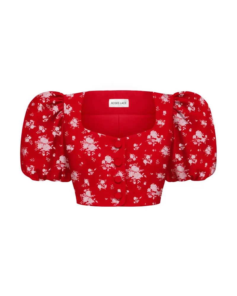 Chanelle, топ из красного крепдешина с цветочным принтом