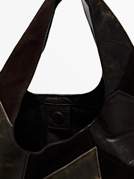 Massimo Dutti Средняя сумка из замши в стиле пэчворк, коричневый