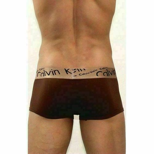 Мужские трусы хипсы коричневые с косой резинкой Calvin Klein Bronze Boxer Italics Brown