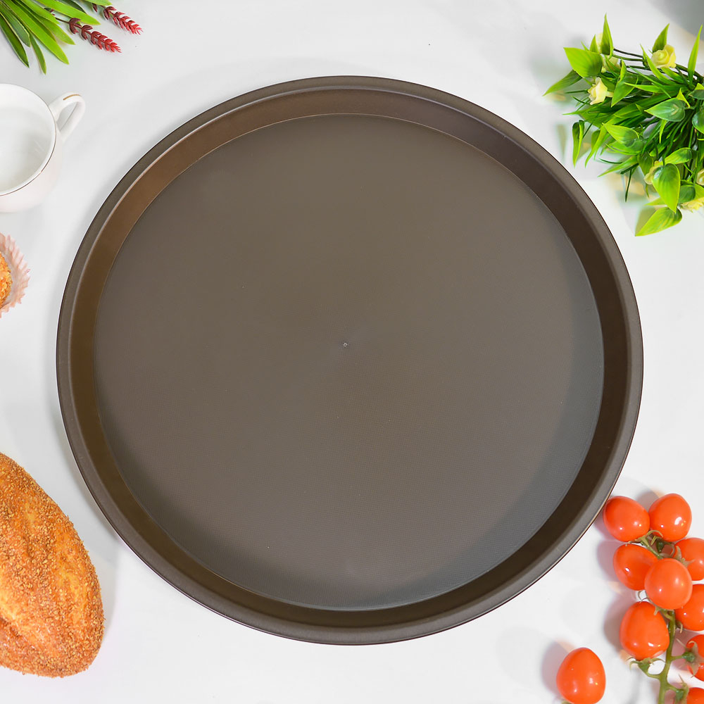 Поднос 41см круглый прорезиненный антискользящий, коричневый