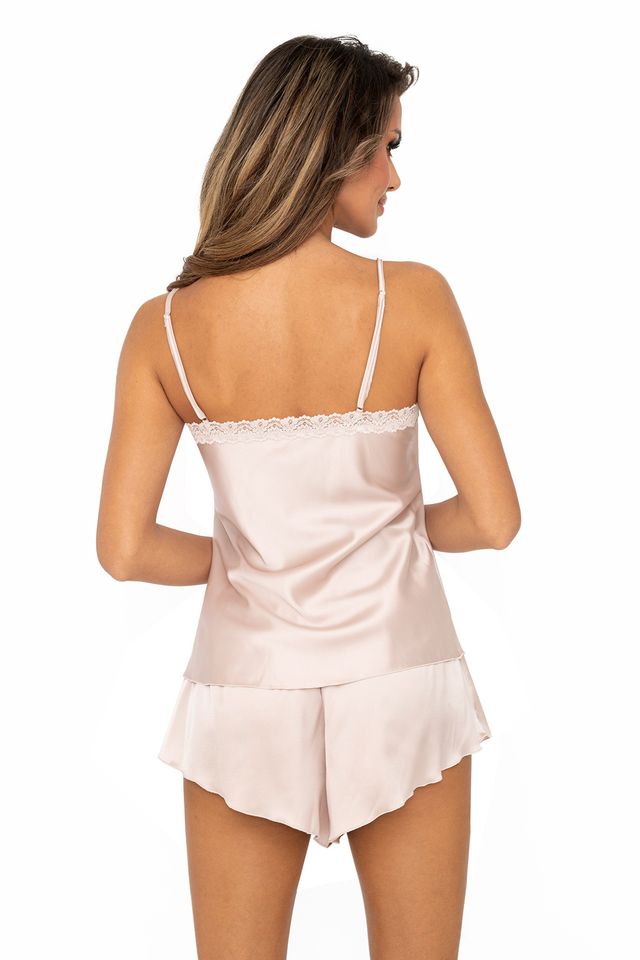 Сатиновая пижама Tiffani из однотонных топа и шортиков бежевая