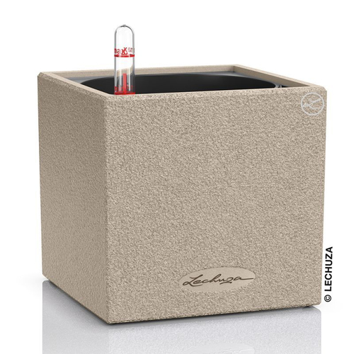 Кашпо Lechuza "Canto Stone Complete sandy beige" (пластик), 14x14xH14 см