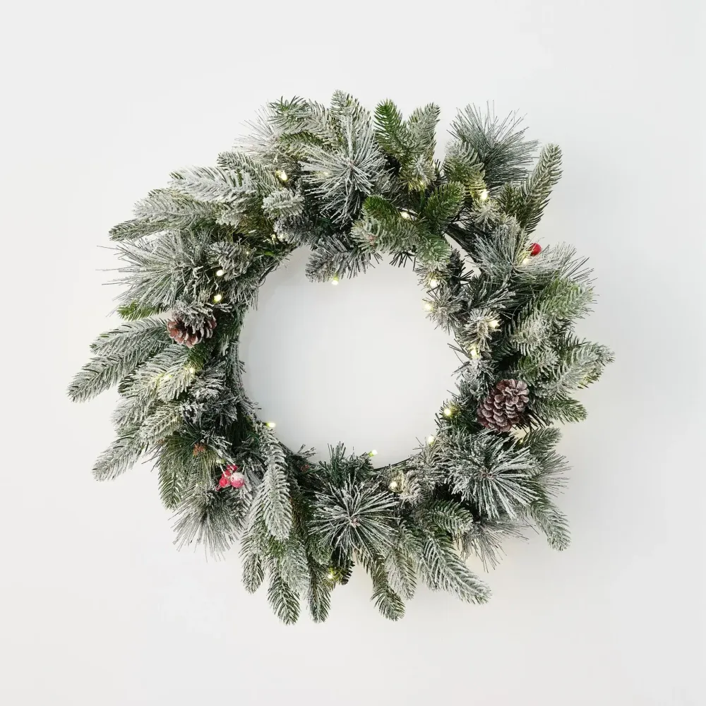 Рождественский венок заснеженный с гирляндой «Froid» (Литая +пвх) 60 см