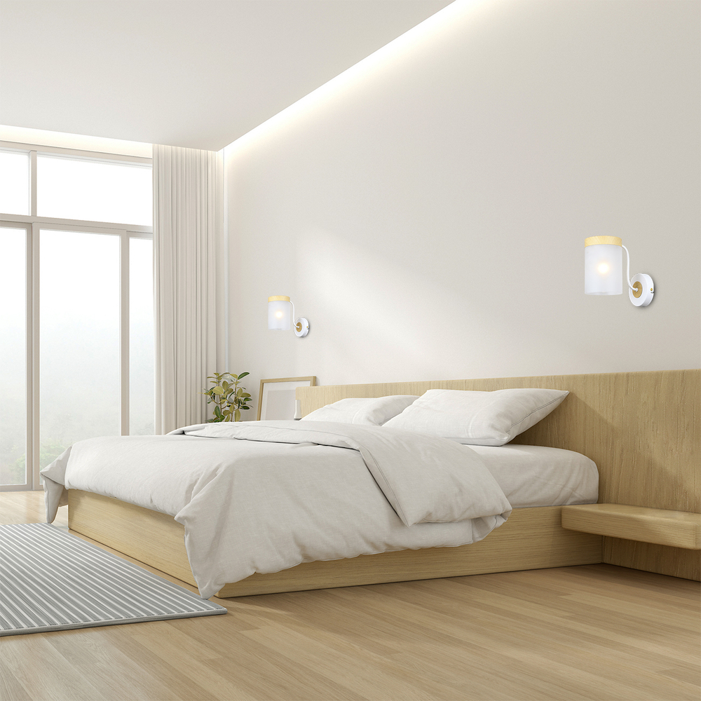 Настенный светильник 1x40Вт E14, металл/стекло, белый/дерево, матовый плафон