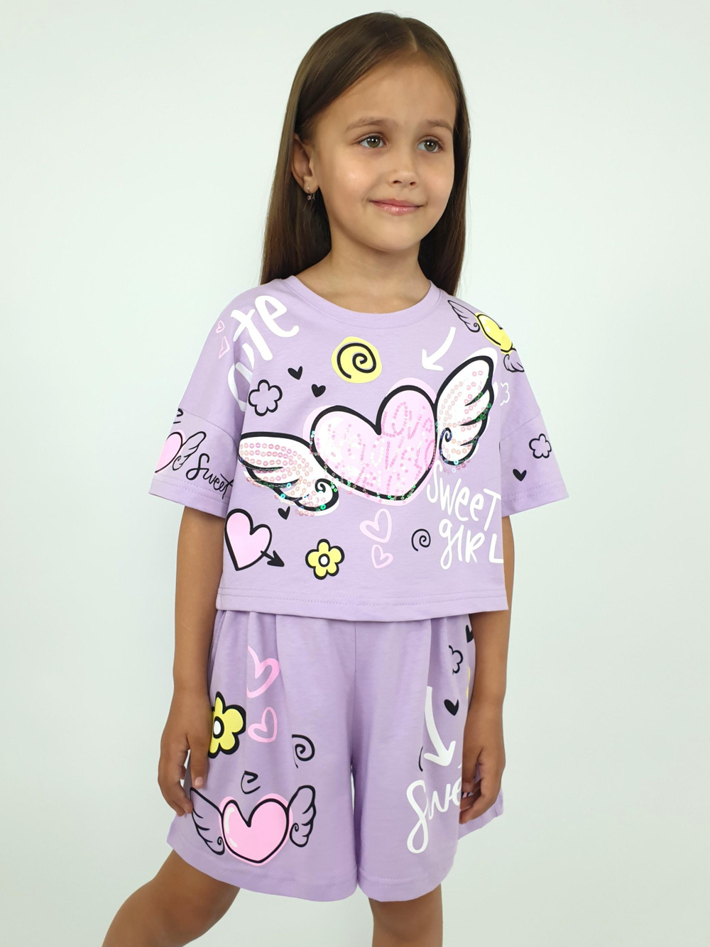 02-121-3 Комплект для девочки (фуфайка+ шорты)