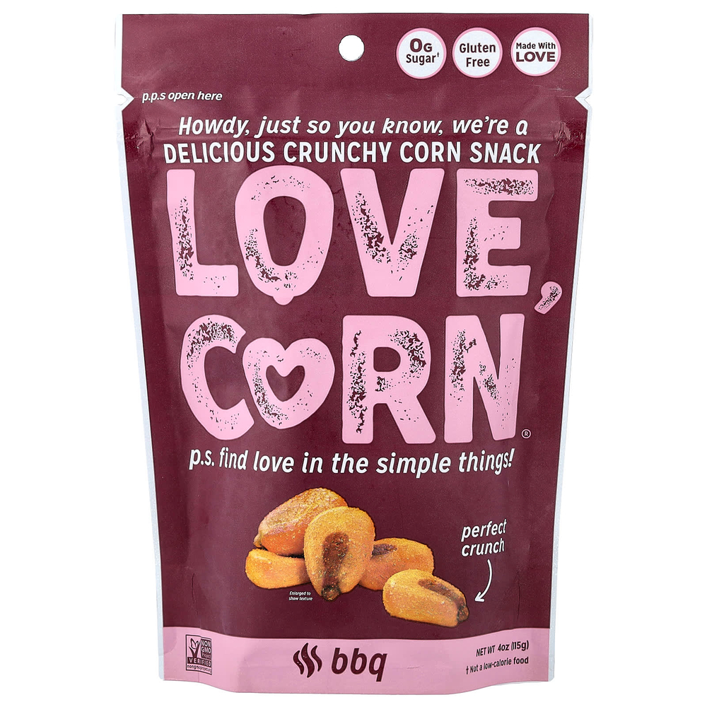 Love Corn, вкусная хрустящая кукуруза, барбекю, 115 г (4 унции)