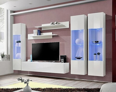 Модульная гостиная Лана 3.2 МДФ (белая) 305*40*170 см, Белый, Белый Фасадный   Фиеста