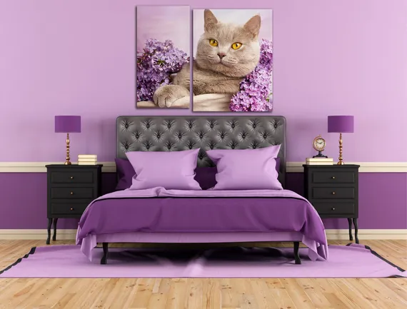 Модульная картина "Лиловый британский кот"