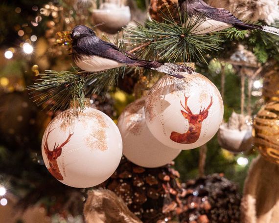 Набор стеклянных шаров Лесной Олень 80 мм., белый, 3 шт., Kaemingk (060197/1)