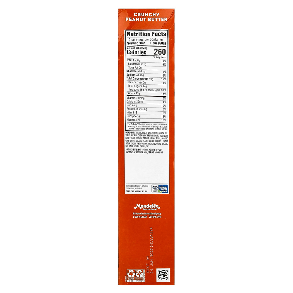 Clif Bar, Энергетический батончик с хрустящим арахисом, 12 батончиков, весом 68 г (2,40 унции) каждый