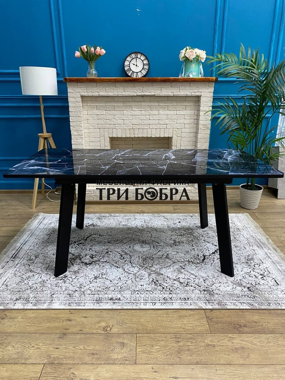 Кухонный раздвижной стол "Гранд", чёрный мрамор