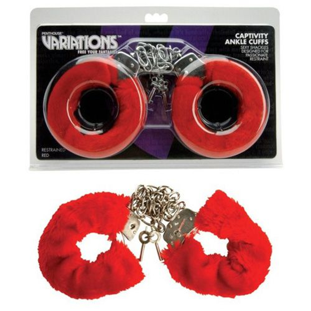 Меховые красные наручники VARIATIONS (Цвет: красный)