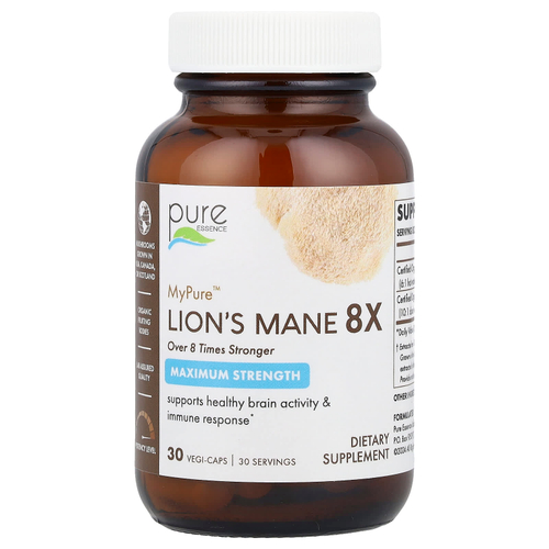 Pure Essence, MyPure ™, Lion's Mane 8X, максимальная сила действия, 30 растительных капсул