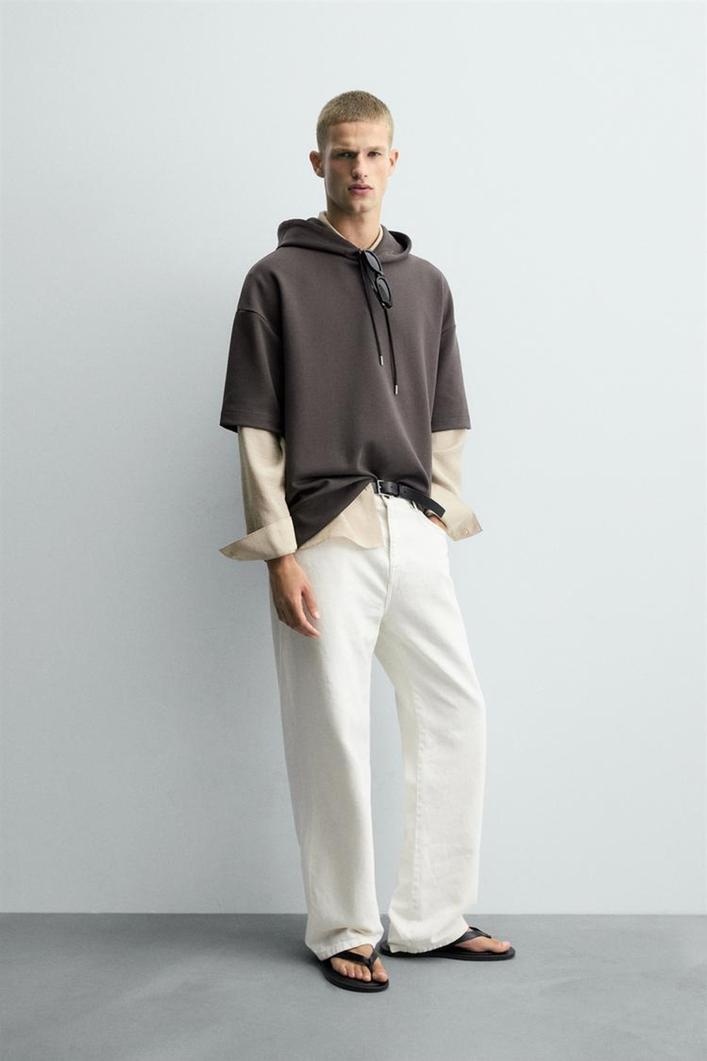 ZARA ХУДИ INTERLOCK С КАПЮШОНОМ И ЛОГОТИПОМ, ТЕМНО-КОРИЧНЕВЫЙ