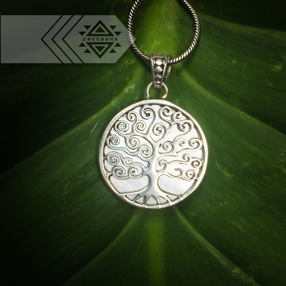 Кулон ДЕРЕВО ЖИЗНИ, серебро/белый перламутр