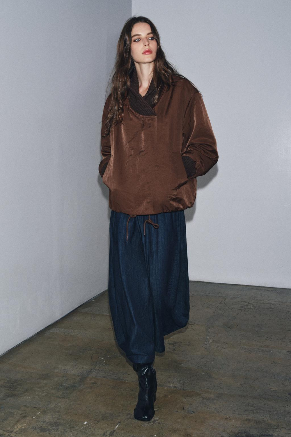 ZARA КУРТКА В РУБЧИК — ZW COLLECTION, ШОКОЛАДНЫЙ