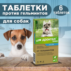 Таблетки для собак от гельминтов и лямблий со вкусом мяса Дронтал плюс, 6 таблеток в упаковке. Празиквантел/Пирантел эмбонат/Фебантел