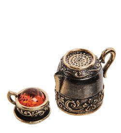 AM- 696 Наперсток «Чайник с чашкой» (латунь, янтарь)