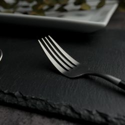 Вилка столовая 22,5 см матовая серый цвет черная ручка PVD   [12]