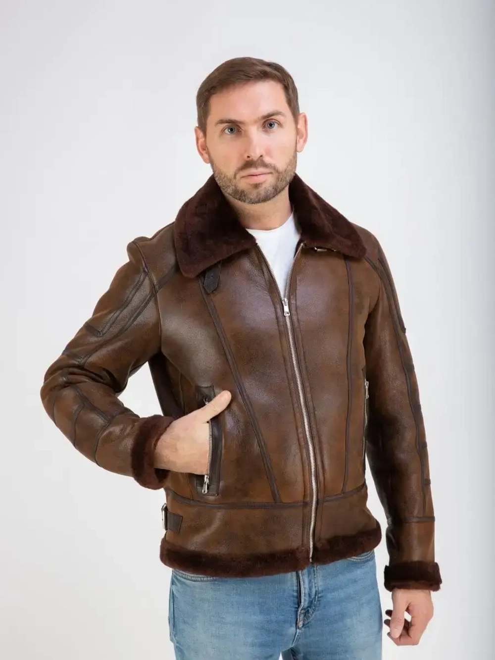 Дубленка мужская натуральная авиатор зимняя Турция