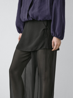 Massimo Dutti Струящиеся шелковые брюки контрастного цвета, черный