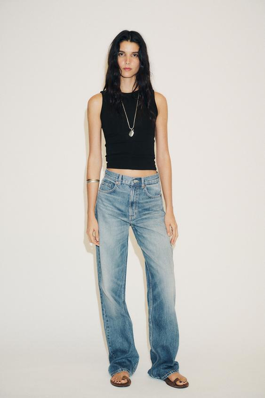 ZARA ДЖИНСЫ TRF WIDE-LEG FULL LENGTH С ВЫСОКОЙ ПОСАДКОЙ, СИНИЙ