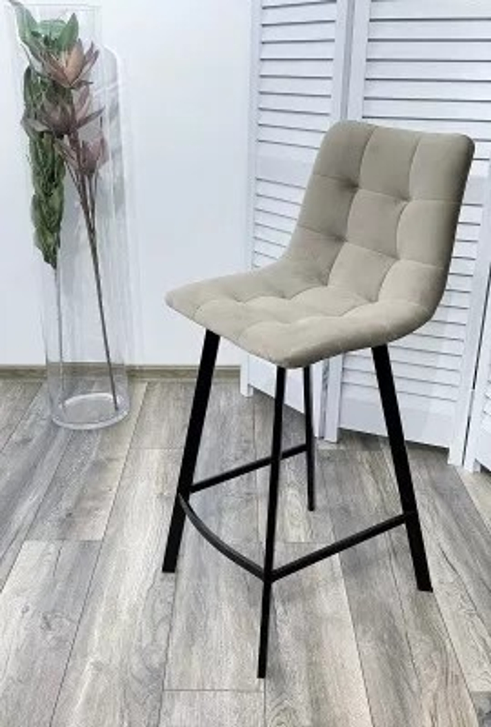 Полубарный стул CHILLI-QB SQUARE латте #25, велюр/ черный каркас (H=66cm) М-City