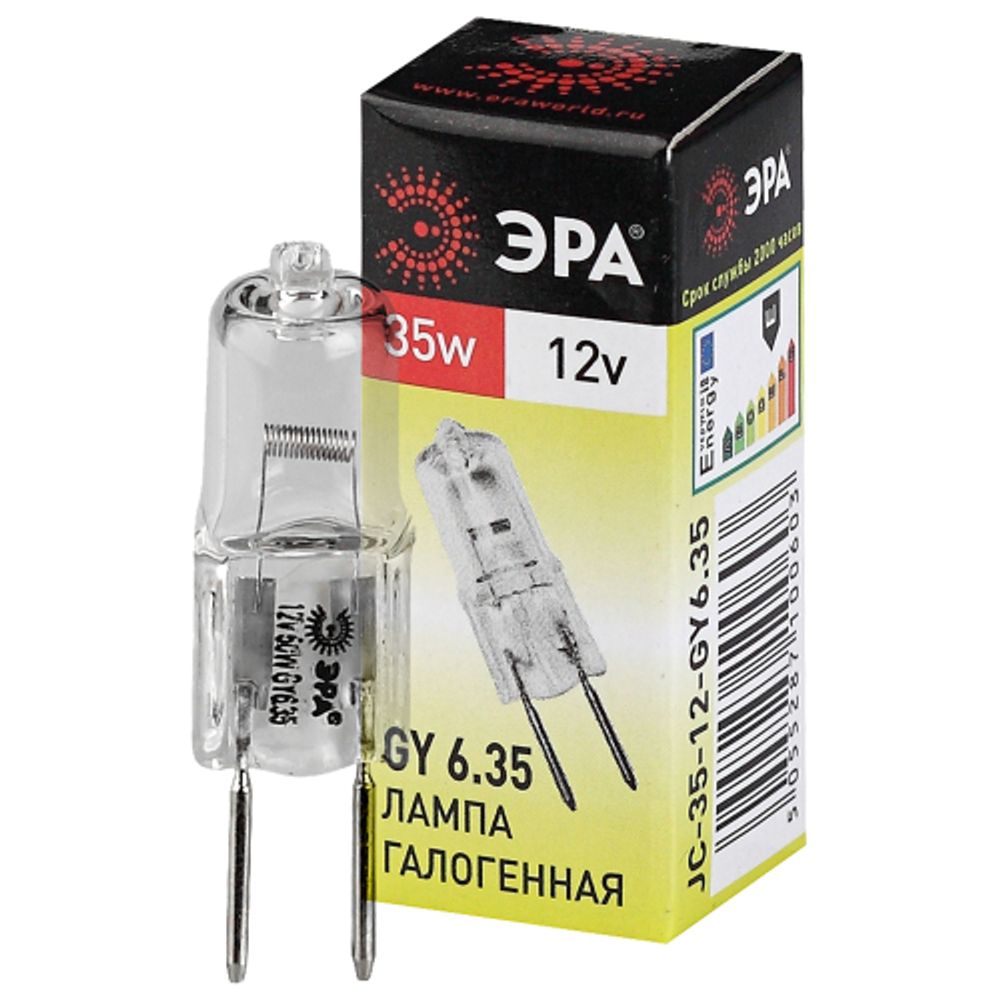 Лампочка галогенная ЭРА GY6.35-JC-35W-12V GY6.35 35Вт капсула теплый белый свет | Лампы галогенные Капсульные (G4, G9)