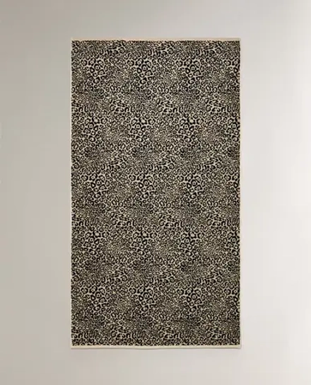 ZARA HOME ПЛЯЖНОЕ ПОЛОТЕНЦЕ ИЗ ВЕЛЮРА С АНИМАЛИСТИЧЕСКИМ ПРИНТОМ, ПЕСОЧНЫЙ/ЧЕРНЫЙ