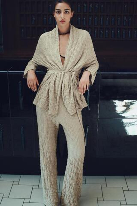 ZARA ШИРОКИЕ БРЮКИ С ТЕКСТУРНЫМ УЗОРОМ, СВЕТЛО-ЗЕЛЕНЫЙ
