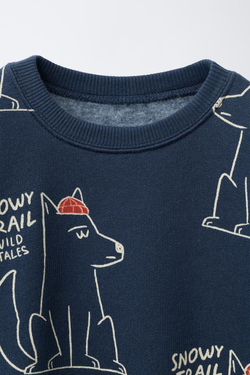 ZARA ОДНОТОННЫЙ КОМПЛЕКТ ИЗ ТОЛСТОВКИ И БРЮК-ДЖОГГЕРОВ С ПРИНТОМ, СИНИЙ