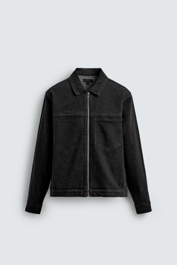 ZARA ДЖИНСОВАЯ КУРТКА-РУБАШКА НА МОЛНИИ, ЧЕРНЫЙ