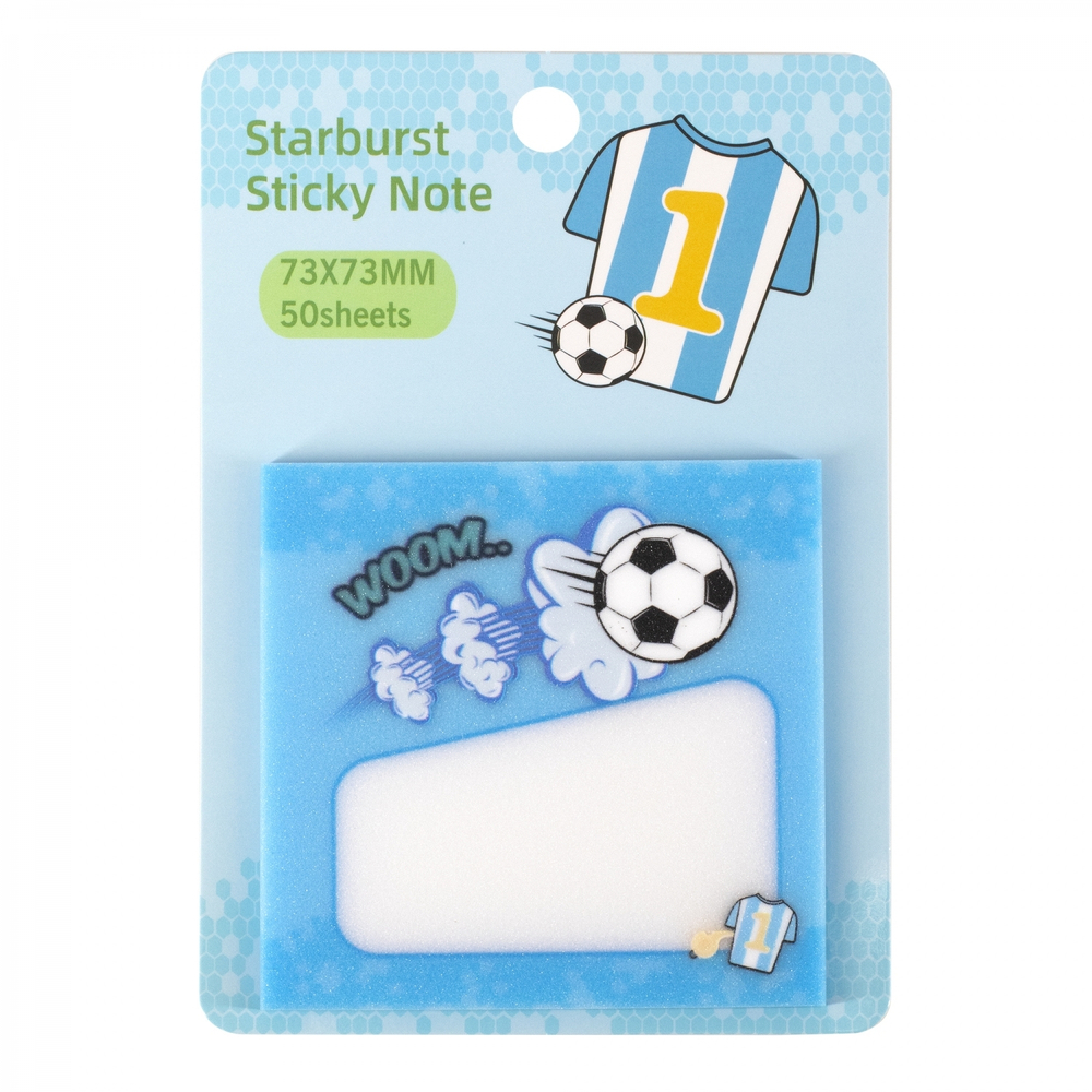 Прозрачные стикеры для заметок с клеевым краем, Alingar, 73 х 73 мм, 50 л., покрытие starlight touch, "WOOM", футбол, голубой, водонепрониц., европод