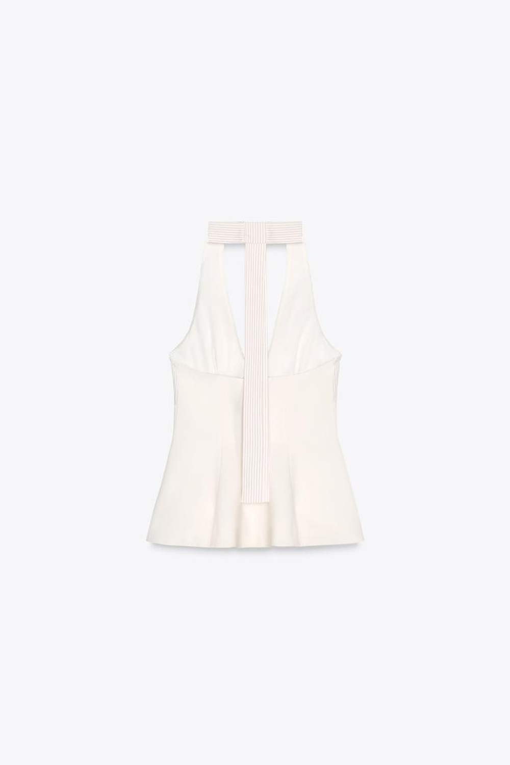 ZARA ТОП В КОНТРАСТНУЮ ПОЛОСКУ С ГОРЛОВИНОЙ ХАЛТЕР, ЭКРЮ