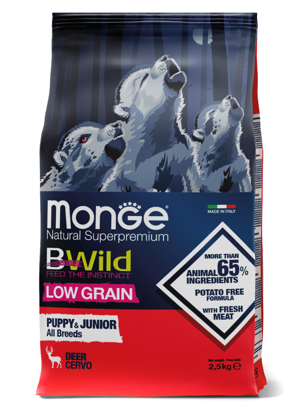 Monge Dog BWild LOW GRAIN Puppy & junior низкозерновой корм из мяса оленя для щенков всех пород 2,5 кг