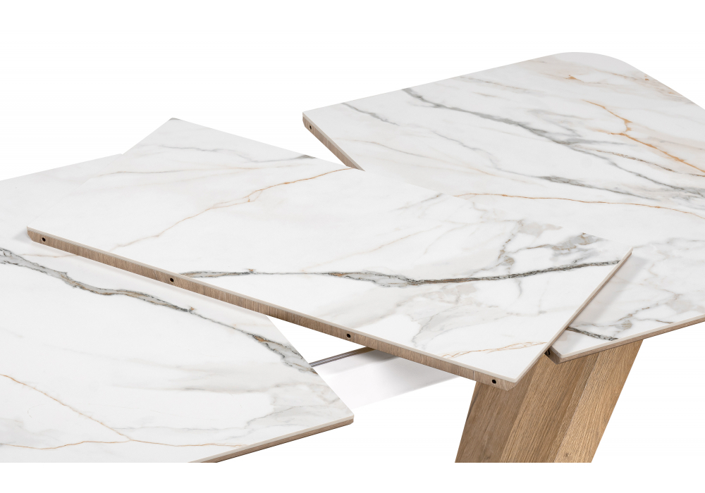 Керамический стол Woodville Петир 120(160)х80х75 gilt white, дуб монтана