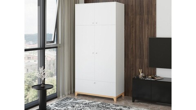 Распашной шкаф Хелен 30 Белый Фасадный 0101 PE / Бук Бавария 0381 PR 100*50*210 см,    Фиеста