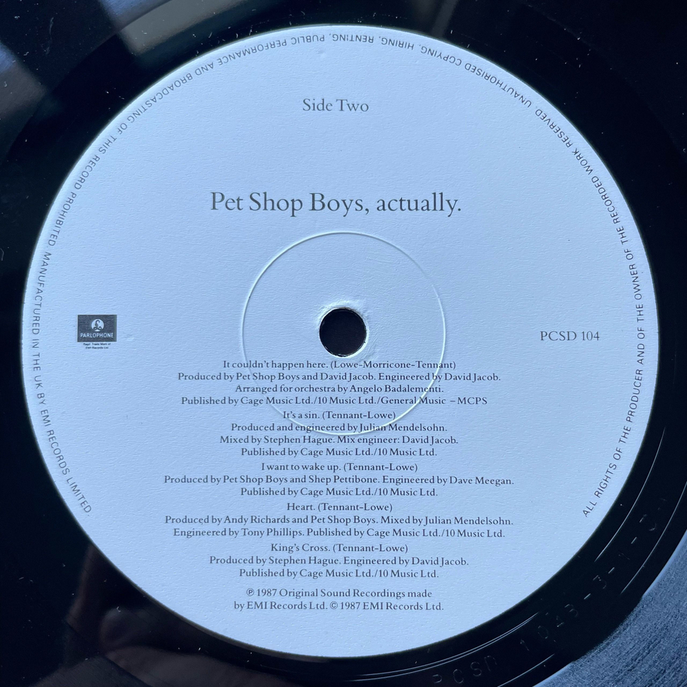 Винтажная виниловая пластинка LP Pet Shop Boys Actually (Англия 1987) One More Chance