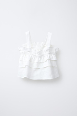 ZARA ТОП С ВОЛАНАМИ ИЗ 100% ЛЬНА, ЭКРЮ