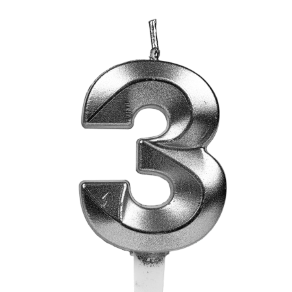 Свечи для торта, цифра 3 (серебро, 5 см)