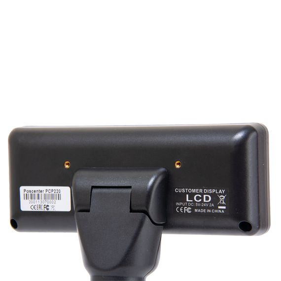 Дисплей покупателя POScenter PCP220 (USB, LCD 2х20, белые символы на синем фоне), подставка, USB кабель 3.0 м., черный