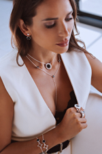 Двойные серьги-трансформеры с черным агатом и белым цирконом