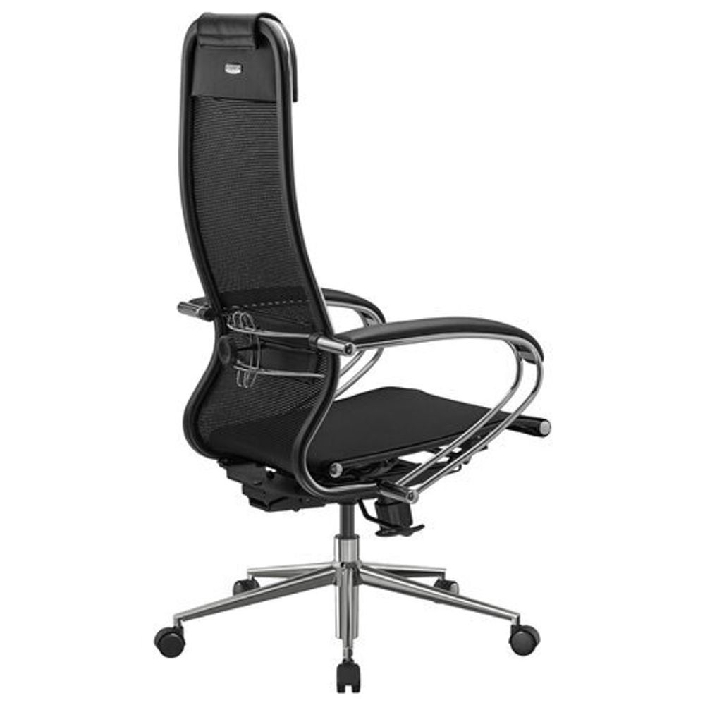 Кресло офисное МЕТТА "К-12", хром, ткань-сетка, сиденье и спинка регулируемые, черное