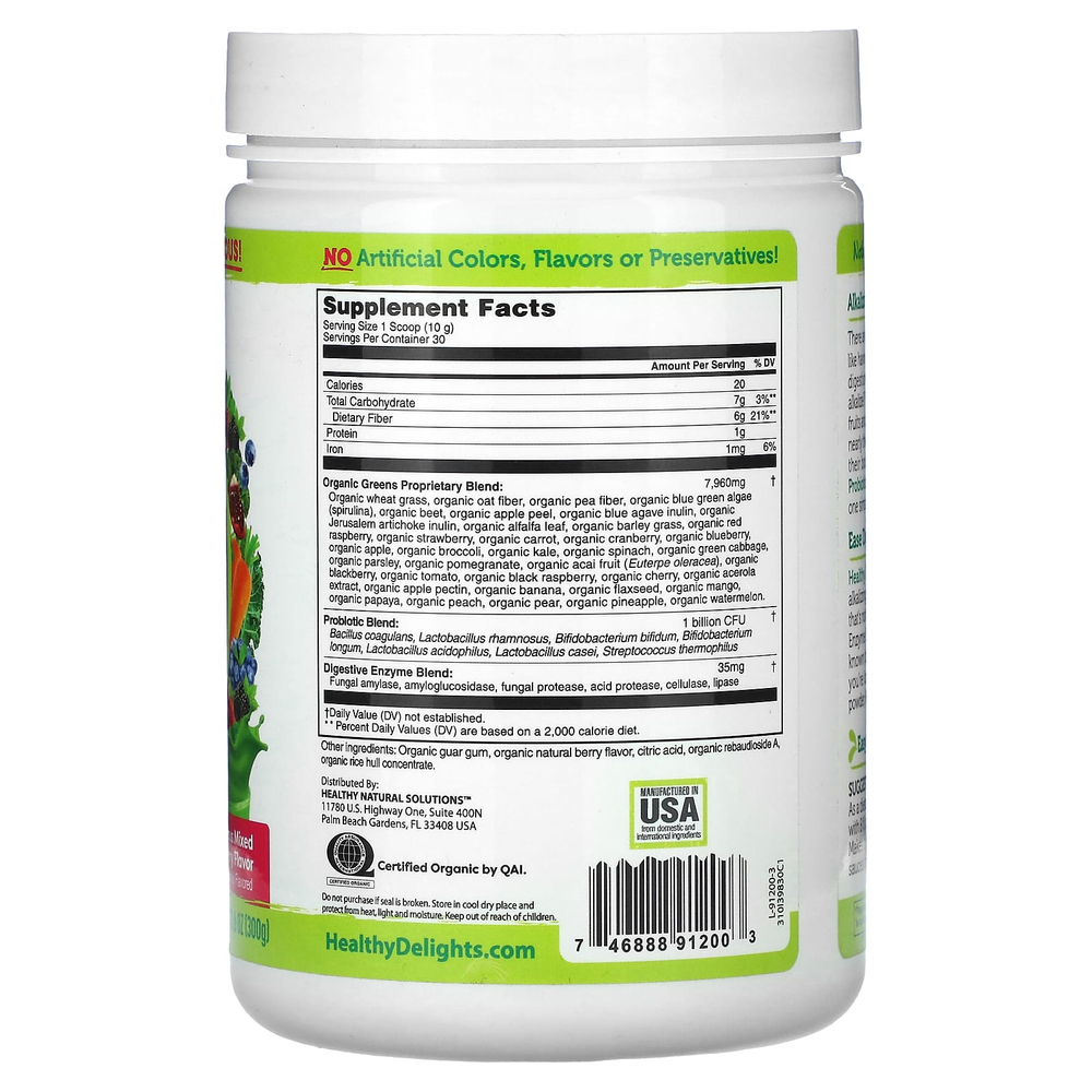 Healthy Delights, Naturals, органическая зелень с пробиотиками, ягодное ассорти, 300 г (10,6 унции)