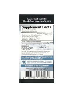 Bio Schwartz Magnesium Bisglycinate 400 mg 120 veg caps , Бисглицинат магния, Магний