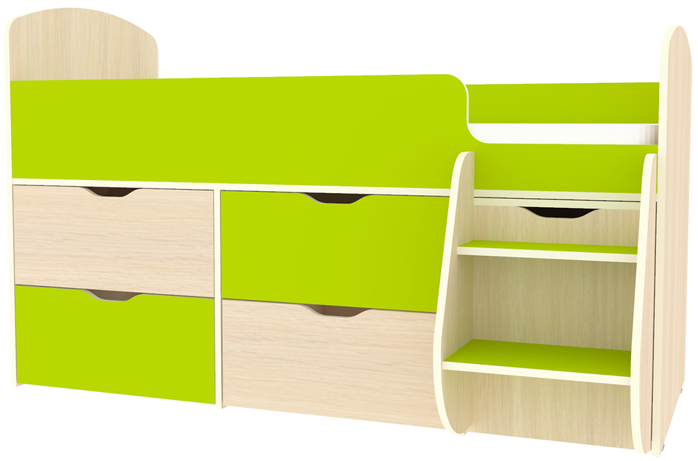 Кровать-чердак КарИВи Малыш 7  Дуб Молочный Лайм